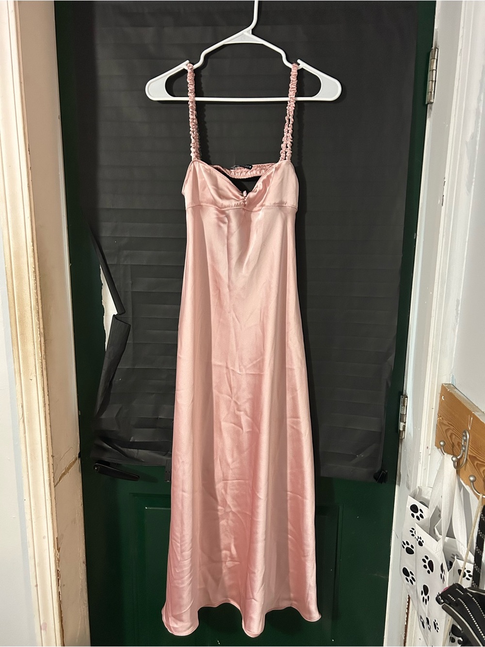 Zara Blush Pink Satin Slip Dress with Ruched Straps